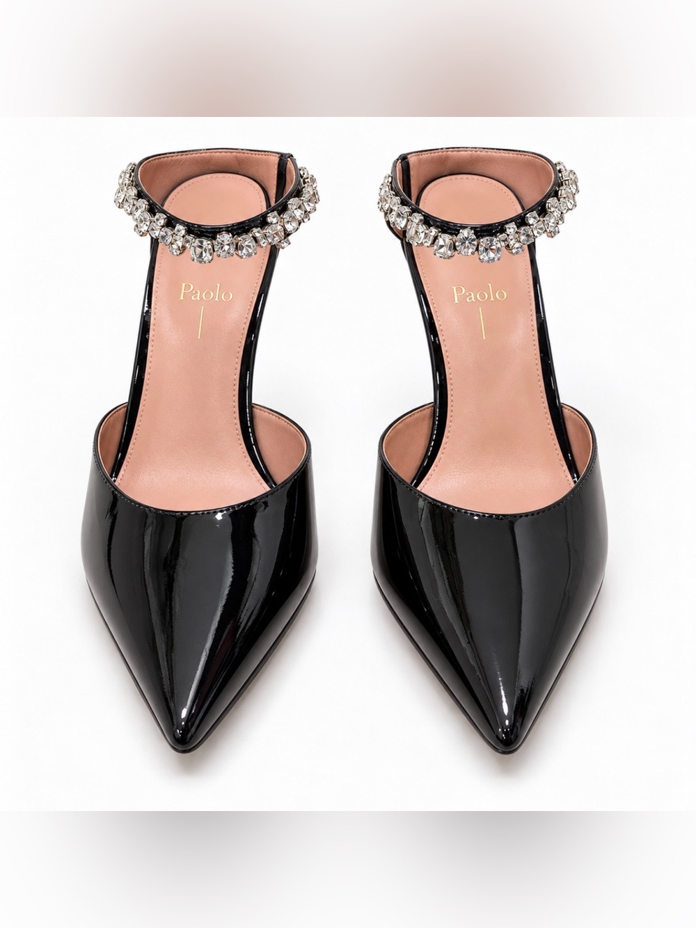 Jimmy Choo Black Patent Pointed-Toe Crystal-Trim Heels